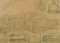 Emanuel Bowen, 'An Accurate Map of the County of Sussex', mid/late 18th Century outline coloured