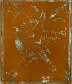 'Joyeux Noel', an etching plate of a robin perched amongst holly, signed M. Alcock, 6