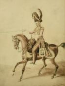 William Heath (1794-1840) British, a portrait of a mounted cavalry officer, watercolour, signed