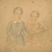 A 19th Century pencil and watercolour study of two girls, 12