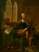 19th Century English School, a scene of Shakespeare at work, oil on canvas, indistinctly signed,