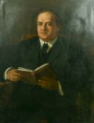 20th Century School, a portrait of a seated gentleman with a book, oil on canvas, 40