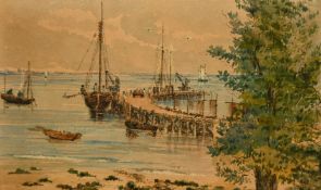 A group of 4 works on paper, E? Piper, Peel fishing smacks, watercolour, inscribed and signed, 9