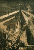 Frank Brangwyn, figures by a ship, produced by Thomas Way, signed in pencil, 23