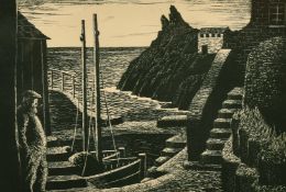 20th Century, A woodblock print of a harbour scene, signed 'Morton' in pencil and inscribed '