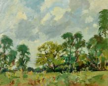 Llewellyn Petley-Jones (1908-1986), a tree lined landscape, oil on canvas, signed, 18