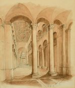 Mid-19th Century English School, A study of the interior of St Agnesi church in Rome, pencil and