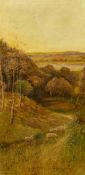 H. Rollin (circa. 1910) Sheep grazing on a hillside at dusk, oil on canvas, signed 24