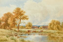 Henry Hiller Parker (1858-1930) British, 'Eashing near Godalming' A view of cattle by a pond with