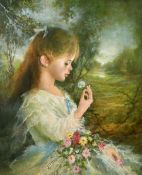Armando Angelo Gentilini (1909-1981) Italian, 'Fillette au Fleurs', oil on canvas, signed and