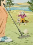 Hugo de Reede, Humorous golfing scene with rats, watercolour, signed and dated '95, 14.25