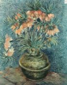 After Van Gogh, A still life of Fritillaries, coloured print, 29.5