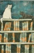 Julian Trevelyan (1910-1988) British, 'Cat and Books', mixed media, signed and dated 1987, 9