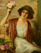 William Joseph Carroll (19th/20th Century), A seated female flower seller, oil on canvas, signed,