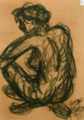 Georges Lister, Circa 1980, a charcoal study of a crouching female nude figure, signed and dated,