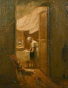 Early 20th Century Russian School? A female figure in an interior, oil on canvas, signed and
