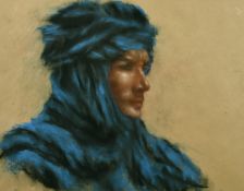 Catherine Dameron (b.1976) French, A head study of a figure in a headdress, pastel, signed, 17