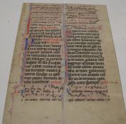 BREVIARY LEAF, with music, illuminated in blue and red, on vellum, in clip frame, 6.5 x