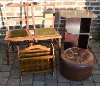 2 Victorian bedroom chairs, corner shelf unit, pouffe & magazine rack
