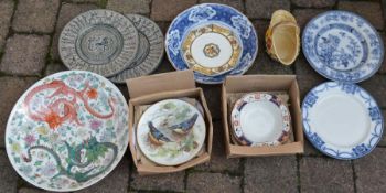 Various ceramics including a modern Chinese charger & wwf collectors plates with birds on
