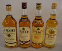 Whisky: 2 bottles of Bells Extra Special Aged 8years, Teachers Highland Cream & Highland Stag