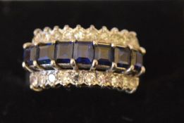 18ct white gold, square cut sapphire & diamond ring (0.5ct)  size O/P