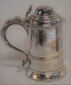 George III silver lidded tankard London 1768 maker W & J Pried Ht 19.5cm 23.3ozt