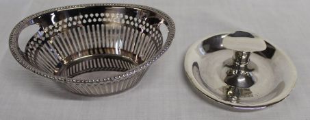 Silver cigar ashtray Birmingham 1920 weight 1.06 ozt & silver plated bon bon dish with pierced