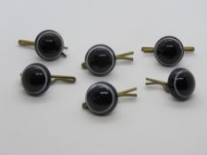 A set of six Victorian bullseye agate buttons or shirt studs.