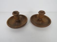 The Royal Antediluvian Order of Buffaloes (RAOB); a pair of turned treen candlesticks.