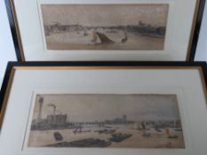 Hand coloured engravings of London; London Bridge Southwark Bridge including Southwark Cathedral,