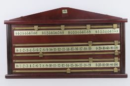 A wall mounted snooker scoreboard bearing label for BBL England, 69cm wide.