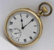 A gold plated top wind open face pocket watch having movement marked Elsinor,