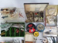A quantity of assorted vintage sea, course and fly fishing gear including; flies, fly tins, hooks,