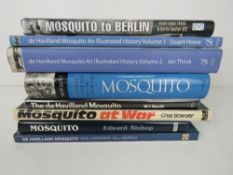 A quantity of books on DeHavilland Mosquito aeroplanes inc 'Mosquito to Berlin' by Peter Bodle and