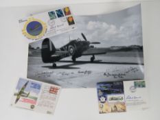 A photographic print of a Spitfire signed by members of 501 Squadron inc Vivian Snell, Lee,