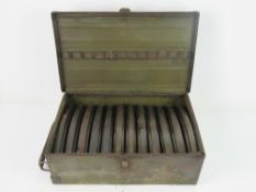 Twelve Bren magazines in transit box.