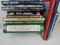 A quantity of military aviation themed books, each having various signature within,