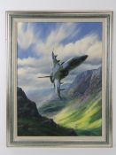 Oil on canvas by Chris French entitled 'If Only' BAC TSR2, RAF plane flying through mountains,