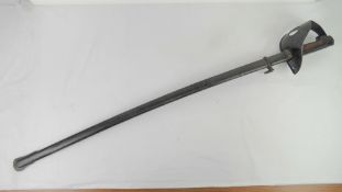 A WWI Italian heavy cavalry troopers sword with scabbard, blade measuring 90cm in length,