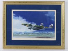 Watercolour, Gloucester Meteor NF14, three planes taking off (264SQN),