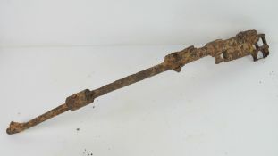 A WWII German K98 rifle part having bent barrel and in relic condition.