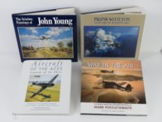 Four art books each having signatures to the frontice piece including 'Aircraft of the Aces,