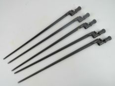 Five Mosin Nagant bayonets having cruciform blades.