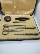 HM silver handled manicure items including scissors,