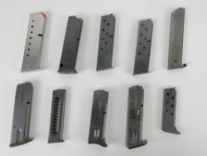 A quantity of ten assorted pistol magazi
