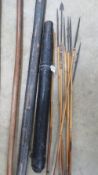 Three African spears together with a lon