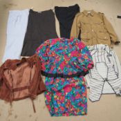 A quantity of assorted vintage ladies clothes inc a Jaeger 100% silk floral dress size 14,