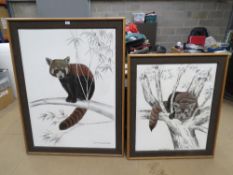 A pair of c1970s paintings entitled 'Red Panda II' 120 x 89cm and 'Sleepy Red Panda' 90 x 73cm,
