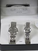 A 'His and Hers' stainless steel gents wristwatch and ladies wristwatch set, in presentation box.